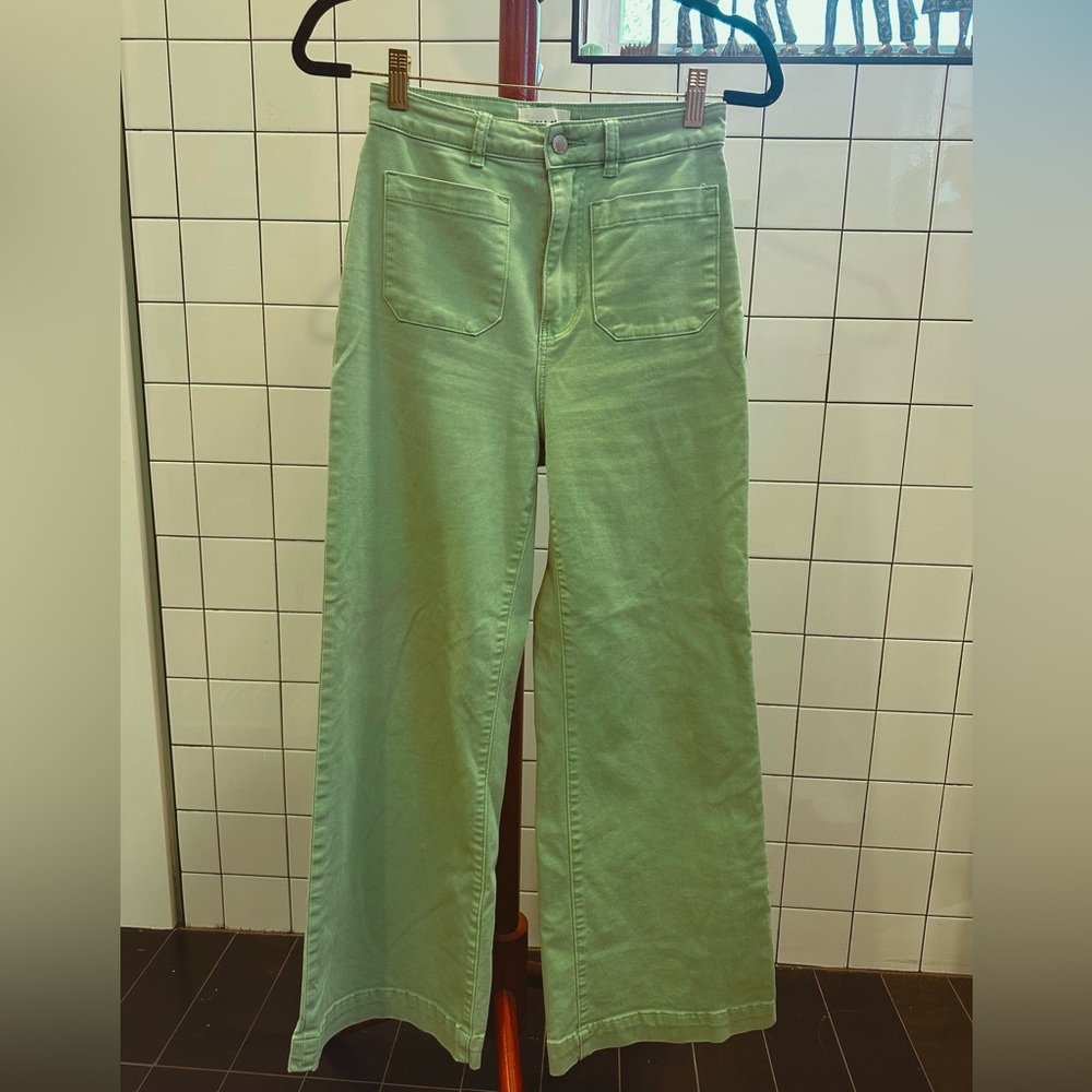 ROLLA'S Mint Green High-Rise Wide Leg Jeans with Patch Pockets
